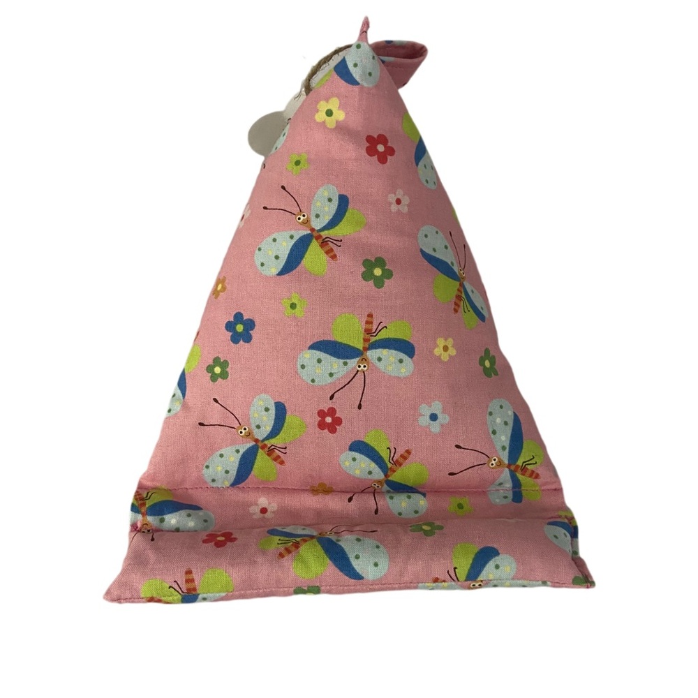 Cell Phone Pillow Stand Pink Dragonfly Flower Print Fabric Handmade Holder